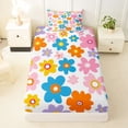 thumbnail image 3 of Erosebridal Groovy Flower Twin Sheet Sets for Girls, Rainbow Floral Bedding, 1 Flat Sheet 1 Fitted Sheet and 1 Pillowcase, 3pcs, 3 of 5