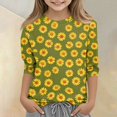 thumbnail image 2 of Cute Summer Tops for Kids Girls Size 7-8 Soft Casual 3/4 Sleeve Crew Neck Girls Shirts Basic Daisy Printed Tees Girls Fashion Blouse T-Shirt Green 5-6 Years, 2 of 6