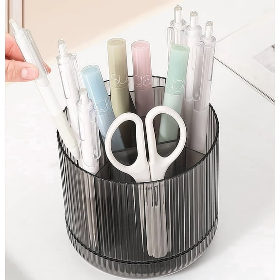 Wanfoou Black Versatile 360° Rotating Makeup Brush Holder Organizer, Ideal for Vanities, Bathrooms & Desktops, with 5-Compartment Brush Cup