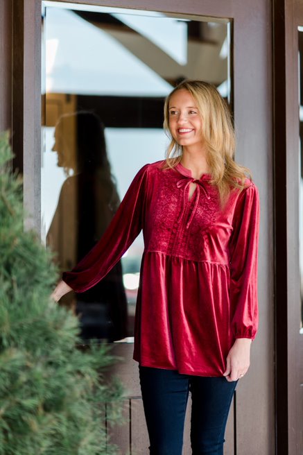 The Pioneer Woman Embroidered Velvet Empire Waist Top