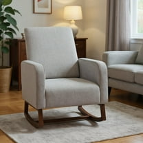 Spaco Accent Lounge Rocking Chair, Chair with Solid Curved Wood Base and Linen Padded Seat for Indoor as Living Room, Bedroom, Grey