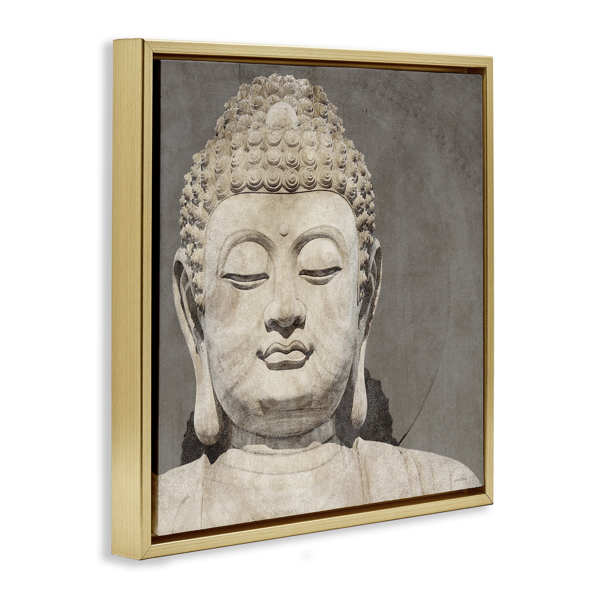 Stupell Industries Rustic Buddha Portrait History & Language Painting Gold Floater Framed Canvas Art Print Wall Art, 25 x 25