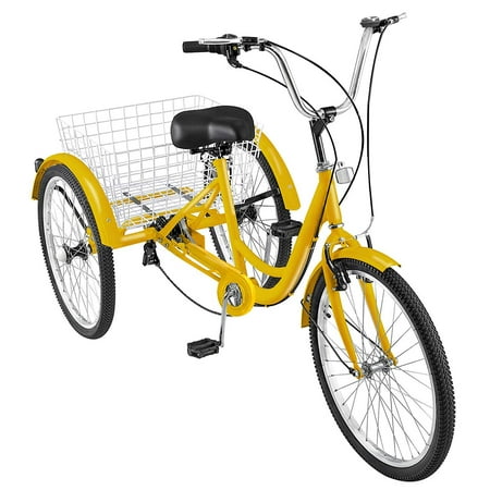 adult tricycle speed vevor inch wheels wheel riding bike tools cruiser basket brake bell single system trike yellow shopping installation