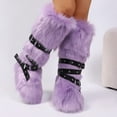 thumbnail image 3 of Women's Winter Warm Fluffy Faux Fur Knee High Snow Boots - Fashionable Cross Buckle Non Slip Cotton Boots, 3 of 4
