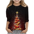 thumbnail image 2 of MKOSPLRT Christmas Tree Tops for Kids 3-12 Years Crew Neck Xmas Party Shirts 3/4 Sleeve Sparkly Graphic Tees for Girl Boy, 2 of 5