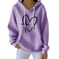 thumbnail image 2 of Baberdicy Graphic Pullover Hoodie, Women's Sweater Women's Striped Hoodie – Thick Drawstring Pullover for Cold Morning Runs, Farmer's Markets & Layering Loose Fit, Fleece Inside, Purple, S, 2 of 4