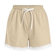 thumbnail image 5 of FAVIPT Women's Cotton Linen Shorts Drawstring Elastic Waist Lace Trim Pockets Shorts Casual Loose Summer Beach Lounge Shorts Khaki,XXL, 5 of 9