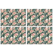 Pioneer Flower Floral Print Pattern Summer Placemats Table Placemats Set Of 4-Linen Kitchen Washable Placemats Table Mats 12x18 Inch Non-Slip Heat Resistant