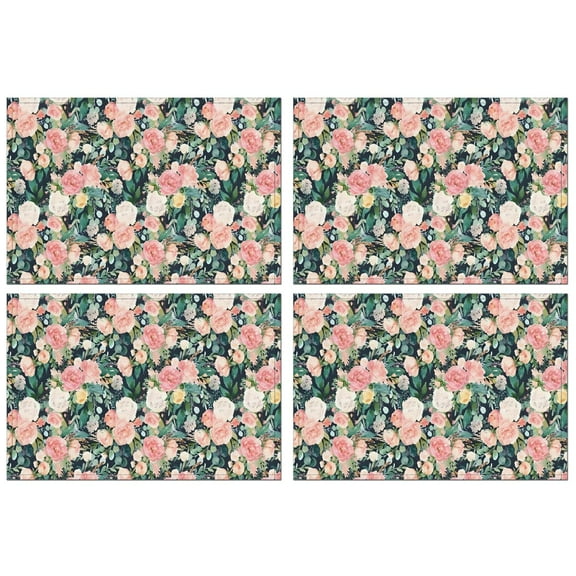 Pioneer Flower Floral Print Pattern Summer Placemats Table Placemats Set Of 4-Linen Kitchen Washable Placemats Table Mats 12x18 Inch Non-Slip Heat Resistant
