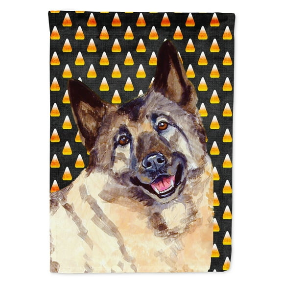 Carolines Treasures LH9048-FLAG-PARENT Norwegian Elkhound Candy Corn Halloween Portrait Flag  multicolor