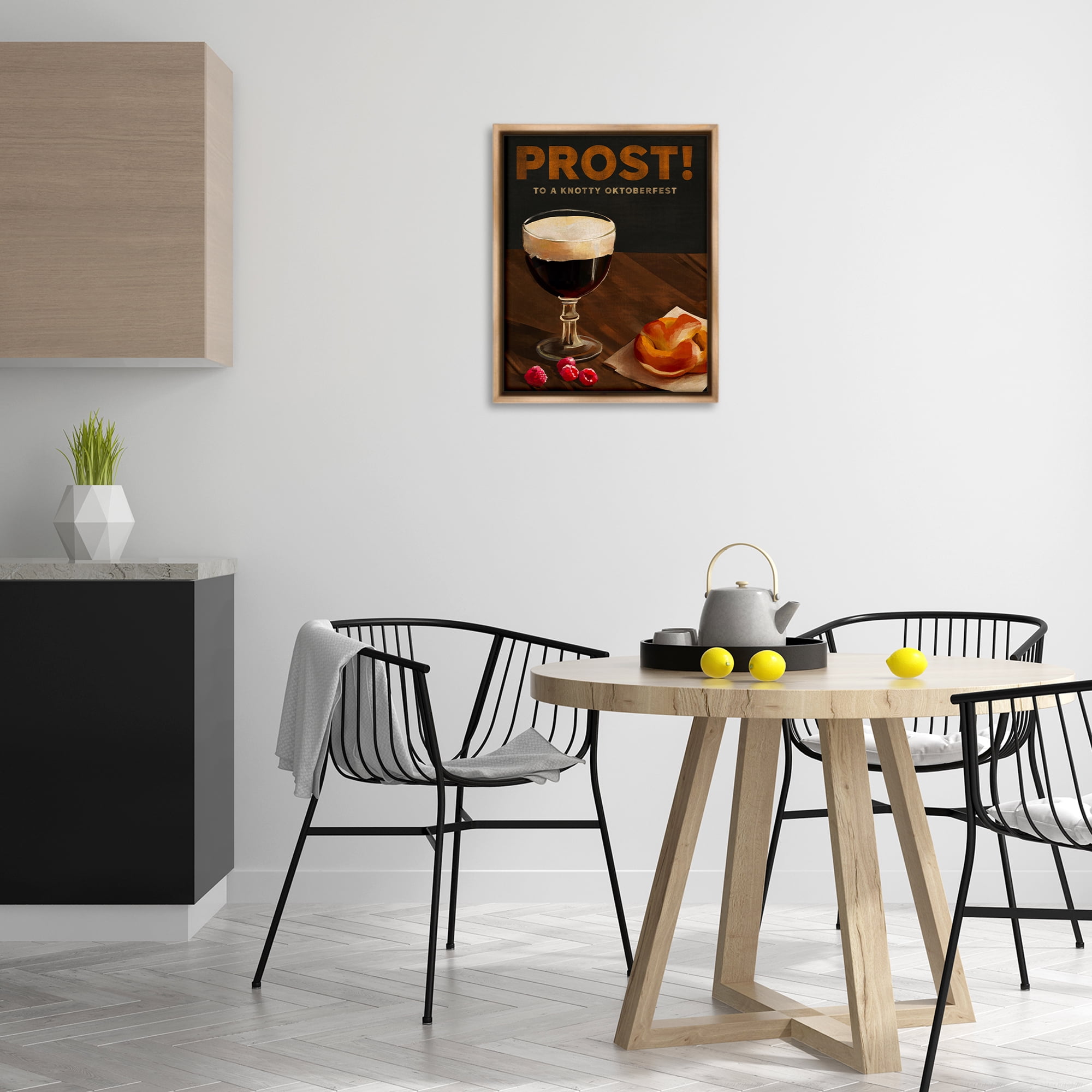 Stupell Industries Prost Beer & Pretzel Food & Beverage Painting Brown Floater Framed Canvas Art Print Wall Art, 17 x 21