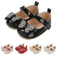 thumbnail image 4 of XIMIN Infant Toddler Baby Girl Dress Shoes Mary Jane First Walking PU Leather Princess Wedding Rubber Sole Non-Slip Ballet with Bowknot Floral Flats Baptism Shoes (6-12 Months, Black), 4 of 5