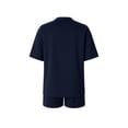thumbnail image 7 of Afelkas Women's 2 Piece Short Set Crewneck Top and Shorts Outfit Casual Summer Lounge Suit Soft Loose Fit Streetwear Matching Set Navy,XXL, 7 of 7