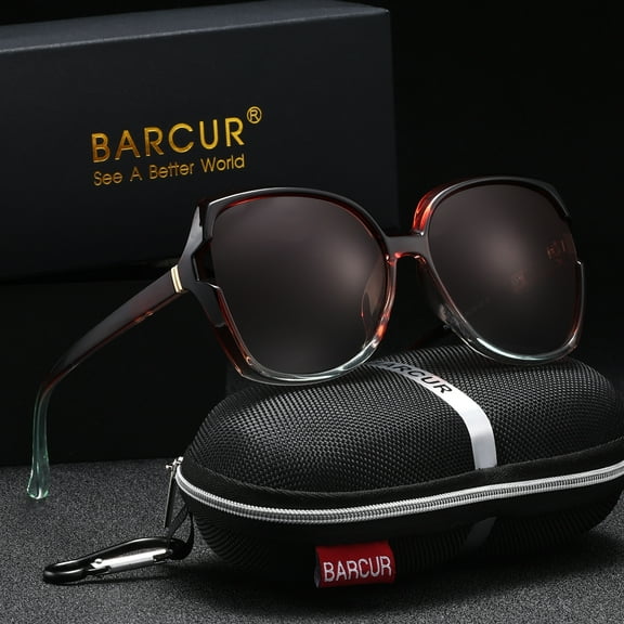 BARCUR 1 PCS Brand Oversize PC Frame Sunglasses Women Polarized Sunglasses Ladies Shades With Gradient Lens UV400 Protection