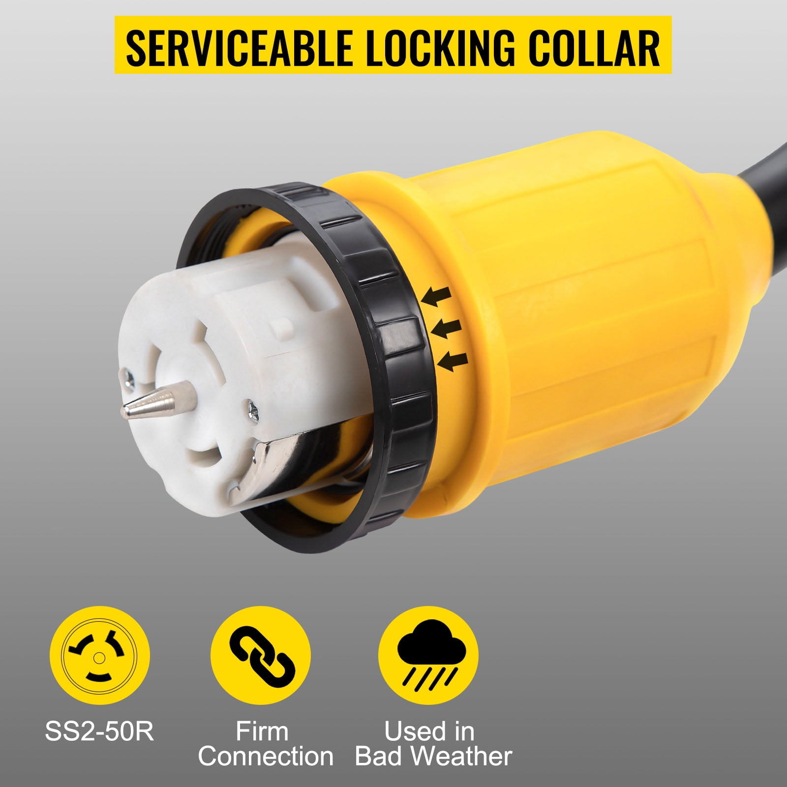 VEVOR Generator Cord, 15FT Generator Power Cord, 125/250V 50AMP Generator Cord, 12000W 50AMP Cord, SS2-50R 50AMP Cable, SS2-50P 50AMP Extension Cord, 50Amp Generator Power Cord with Portable Strap