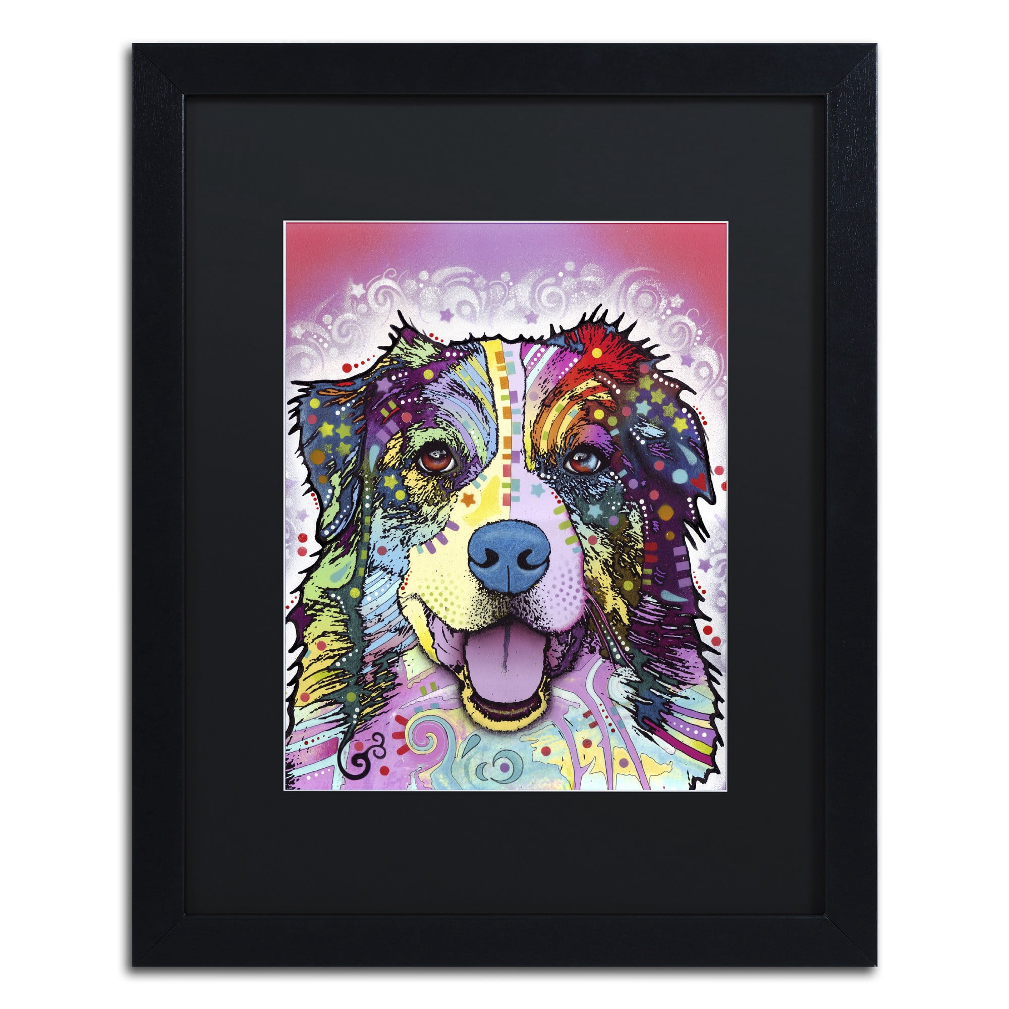 Trademark Fine Art "Australian Shepherd" Canvas Art by Dean Russo, Black Matte, Black Frame
