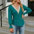 thumbnail image 6 of AXXD Green Basic Spring Tops for Women 2024 Summer Solid Color V-Neck Long Sleeve Casual Top Blouse, 6 of 6
