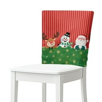 TSOVTHRID Chair Back Slipcovers Washable Dining Chair Cover for Party Banquet Breathable Chairs Back Protector Cover for Christmas Decor, Cartoon Snowman Santa Claus Reindeer Print, Set of 4