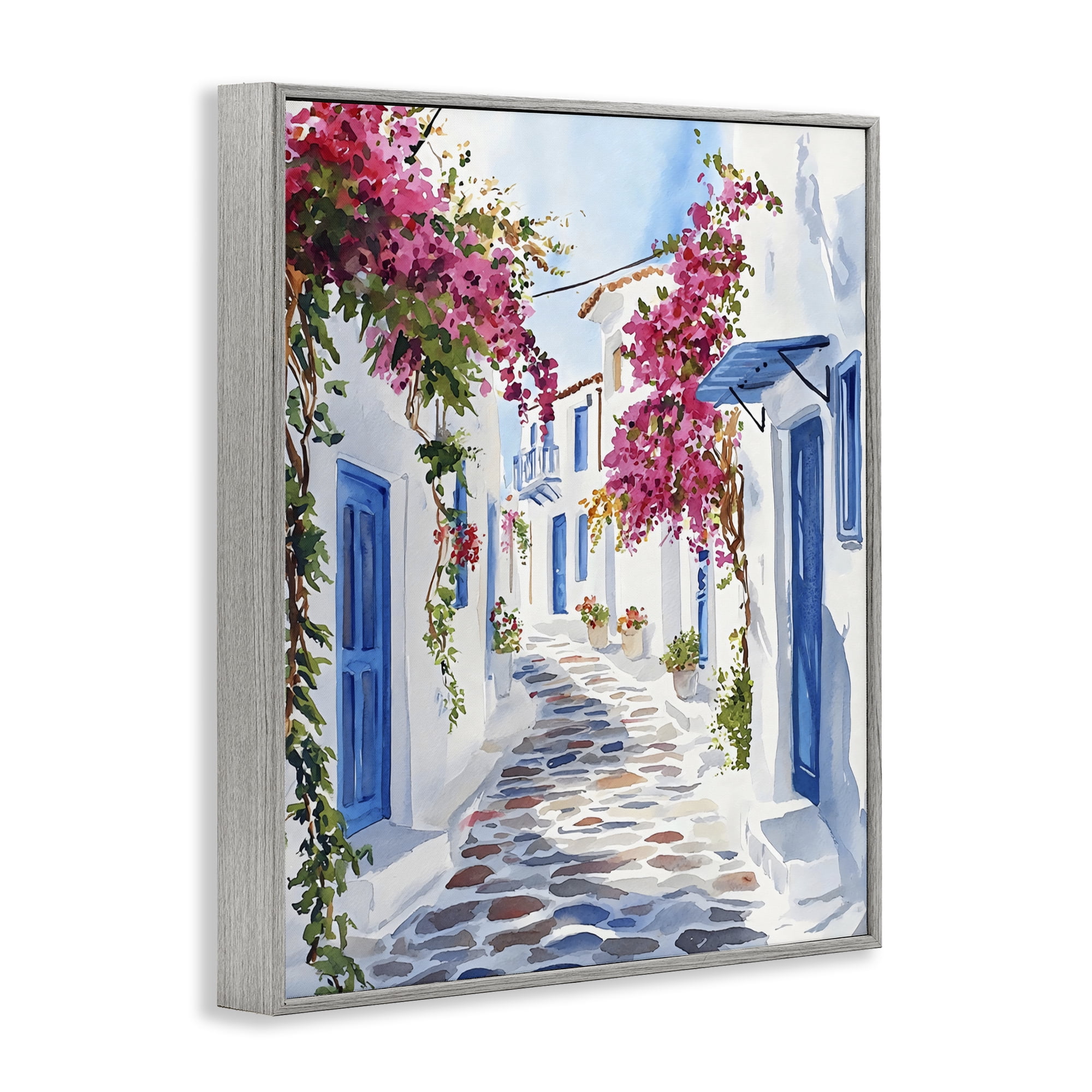 Stupell Industries Santorini Stone Street Pathway Gray Framed Giclee Art, design by LSR Design Studio