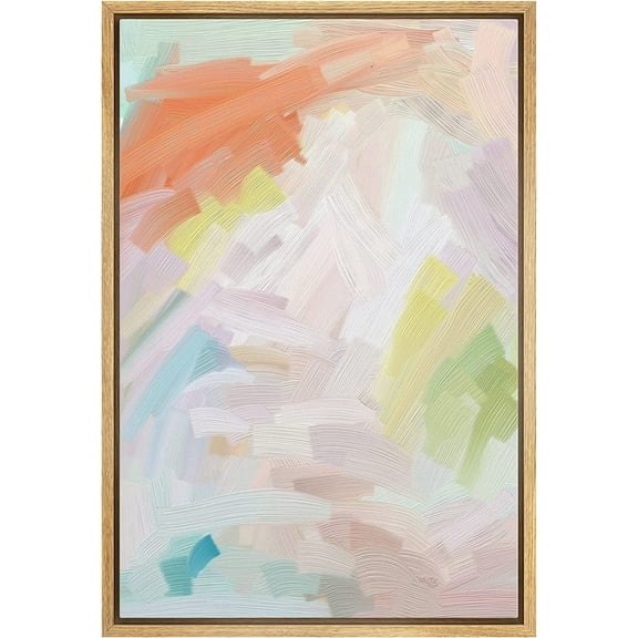 IDEA4WALL Framed Canvas Print Pastel Pink Geometric Paint Strokes Abstract Wall Art Modern Artwork Decor Bohemian Minimalism Relax/Zen for Living Room, Bedroom - Natural 16"x24"