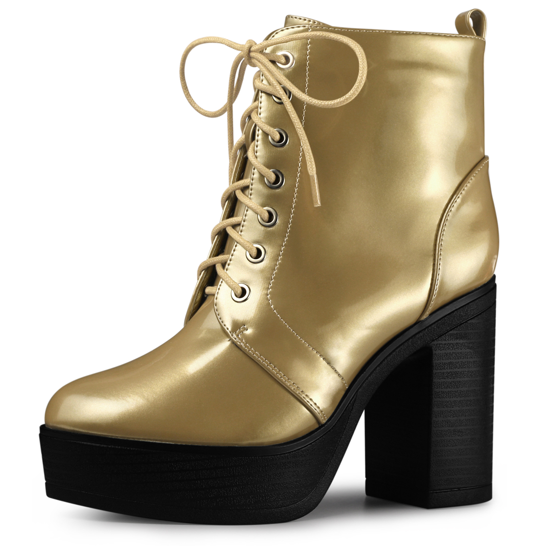 Chunky Heel Western Combat Boots Gold 
