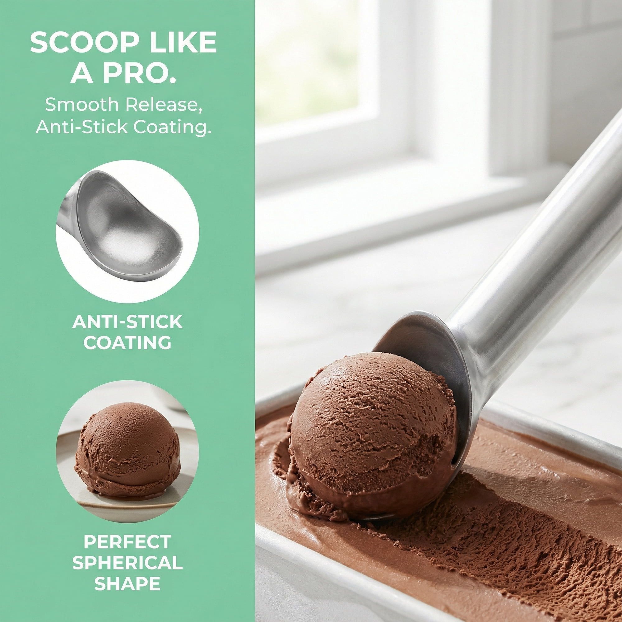 Unique Bargains Aluminum Ergonomic Handle Ice Cream Scoop Silver 7*1.7inch