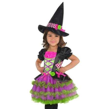 Toddler Girls Colorful Neon Stitch Witch Costume with Dress & Hat 2T