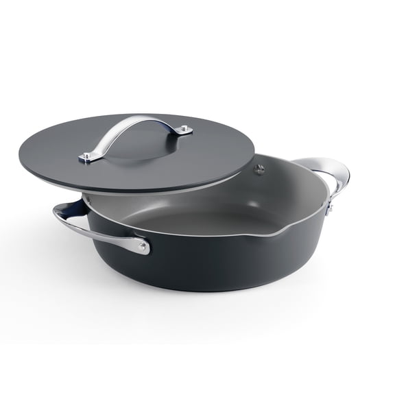 Tramontina Fiora 4.25-Quart Aluminum Ceramic Nonstick Multipurpose Pan with Lid, Induction-Ready, ILAG Swiss Coating, Oven & Dishwasher Safe - Grey