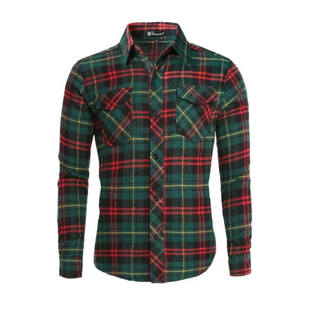 Unique Bargains Men's Button Up Plaid Flannel Shirt