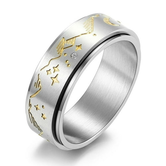 Starchenie Rotating Fidget Ring for Anxiety Stainless Steel Moon & Star Spinner Ring for Men/Women Size 7