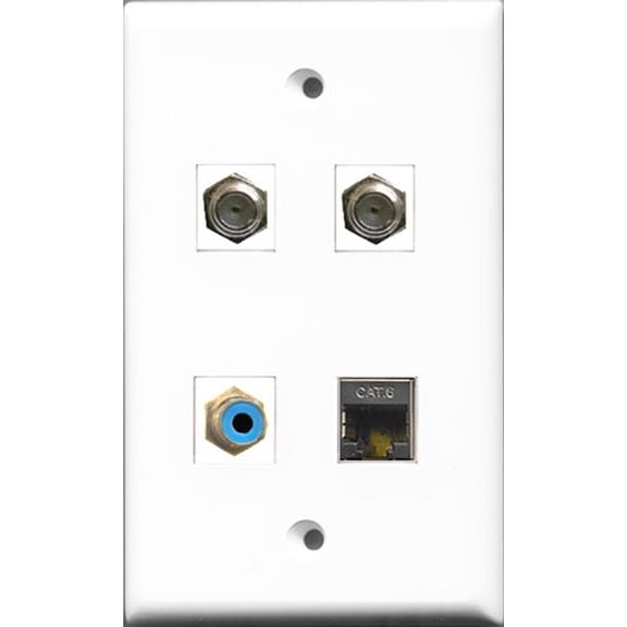 RiteAV 1 Port RCA Blue 2 Port Coax Cable TV- F-Type and 1 Port Shielded Cat6 Ethernet Wall Plate