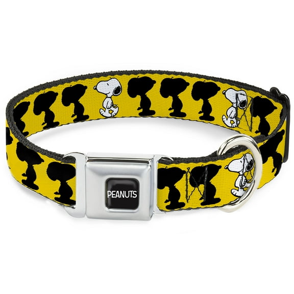 Peanuts Worldwide LLC Pet Collar, Dog Collar Metal Seatbelt Buckle, Peanuts 75th Anniversary Snoopy Walking Silhouette Pose Yellow Black White, 9.5 to 13 Inches 1.0 Inch Wide