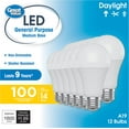 thumbnail image 5 of Great Value A19 LED Light Bulbs, 100 Watts Eqv, Daylight, General Purpose, 9yr, Medium Base, 12 pack, 5 of 5