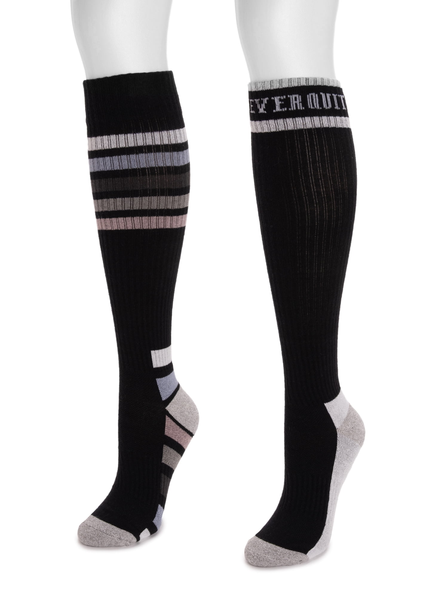 MUK LUKS Women's Regular Width Compression Cotton Knee-High Socks, 2-Pack, Shoe Sizes 6-10