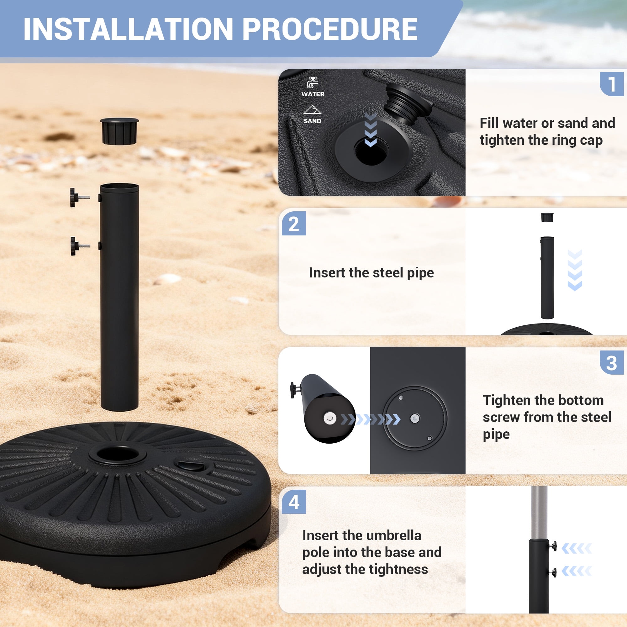 NAPWANT 81.5lb Heavy-Duty Patio Umbrella Base, Water & Sand Filled Stand for Deck, Backyard, Poolside & Cafe