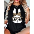 thumbnail image 1 of T-Shirt Graphique Mignon Lapin pour Femmes - Noir avec Imprimé Léopard Bandeau Détail, Col Rond Décontracté Manches Courtes, Cadeau Parfait de Pâques, Haut Toutes Saisons Tee-Shirt Graphique Amusant Tissu Brillant, 1 of 6