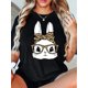 thumbnail image 1 of Women's Cute Bunny Graphic T-Shirt - Black with Leopard Print Rabbit Headband Detail, Casual Round NCamisetas de verano para mujer, manga corta, cuello redondo, casual, lindo, con gráficos, camisetas, 1 of 6