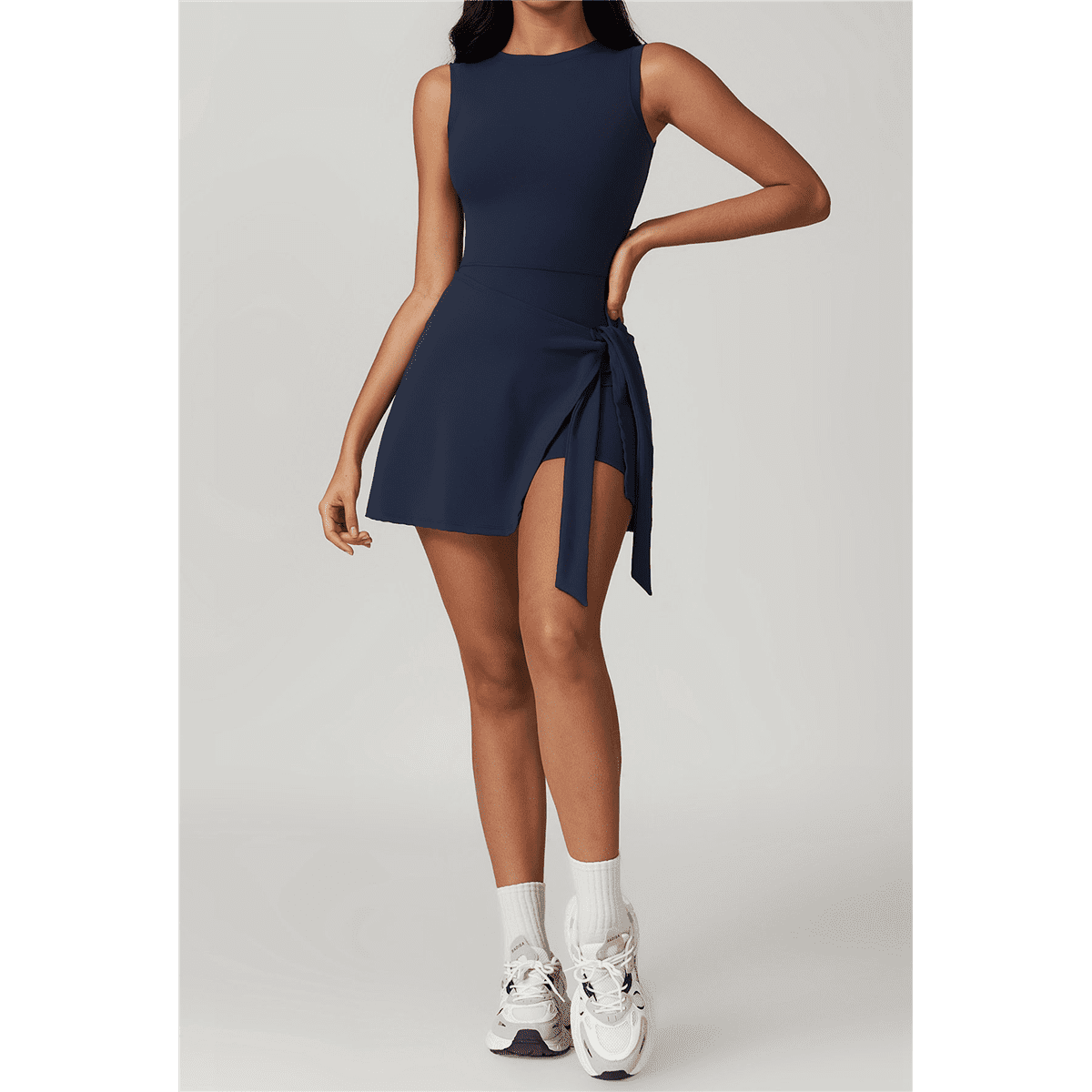 Womens High Neck Tennis Dress Sleeveless Wrap Skirt Built in Shorts Golf Athletic Dress Workout Rompers Badge Blue XL