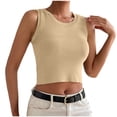 thumbnail image 6 of XFLWAM Women's Sleeveless Racerback Tank Top Basic Crewneck Ribbed Knit Fitted Crop Tunic Tops Beige M, 6 of 6