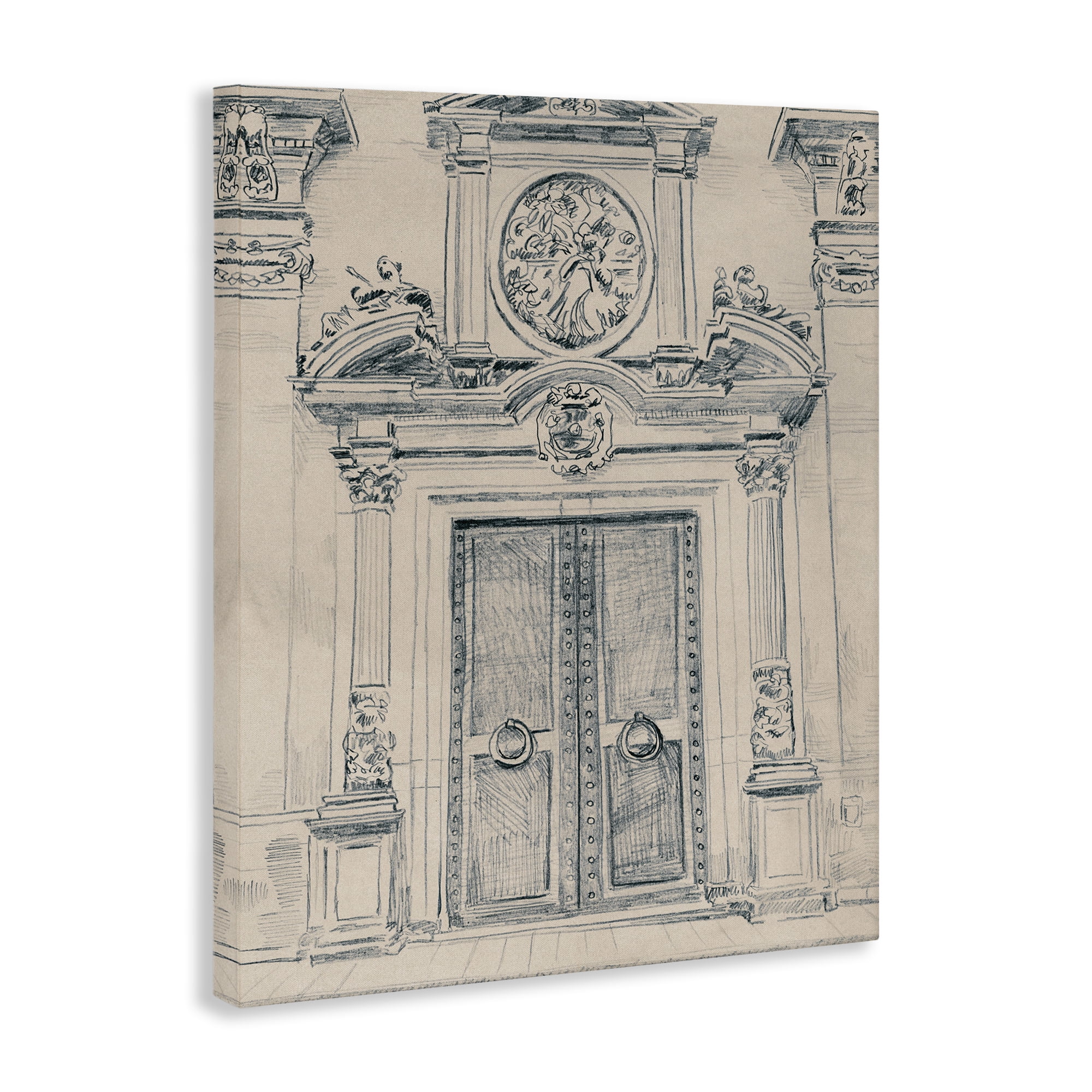Stupell Industries Detailed Architecture Scene Town & City Drawing Gallery Wrapped Canvas Art Print Wall Art, 16 x 20