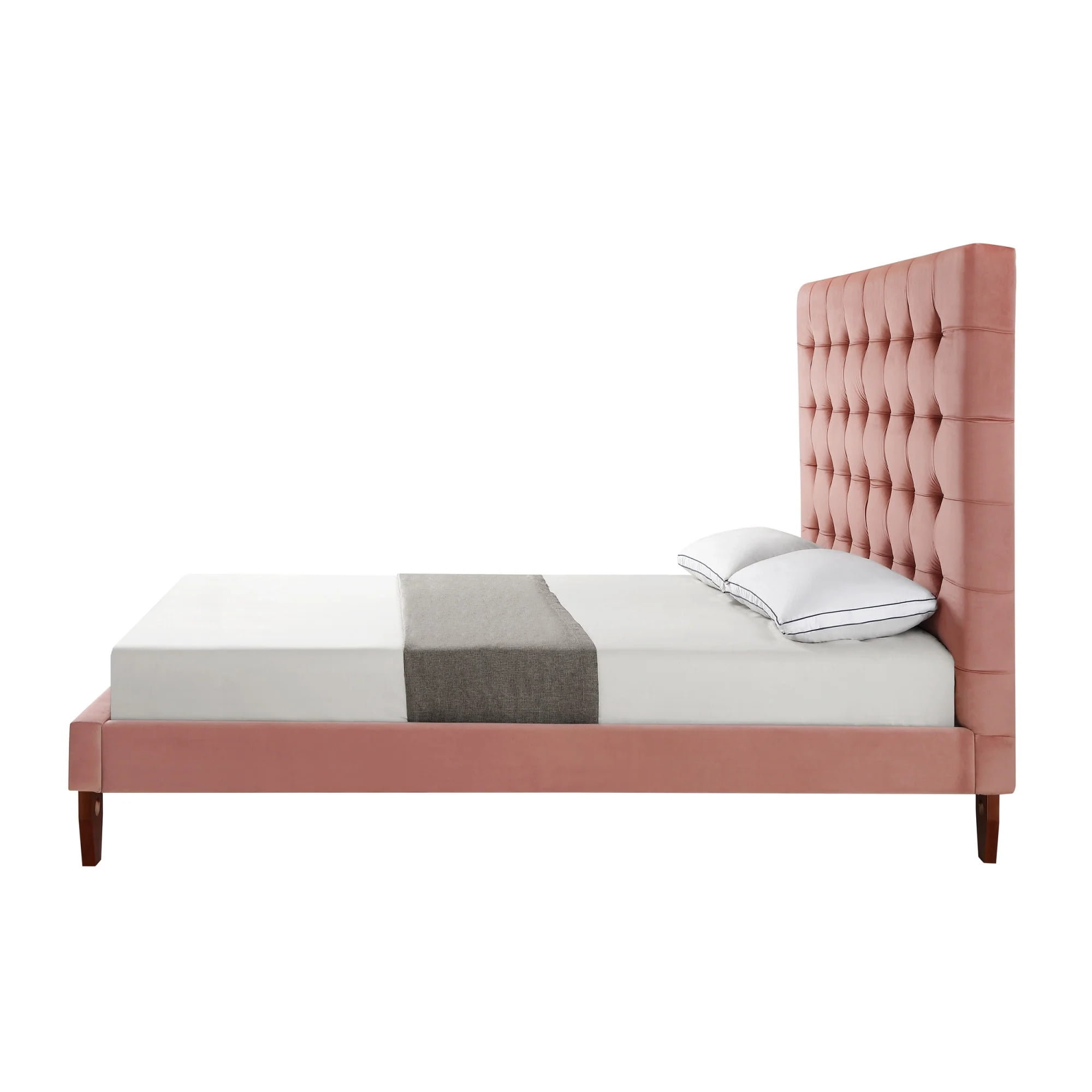 HomeRoots Light Gray Solid Wood Full Tufted Upholstered Linen Bed