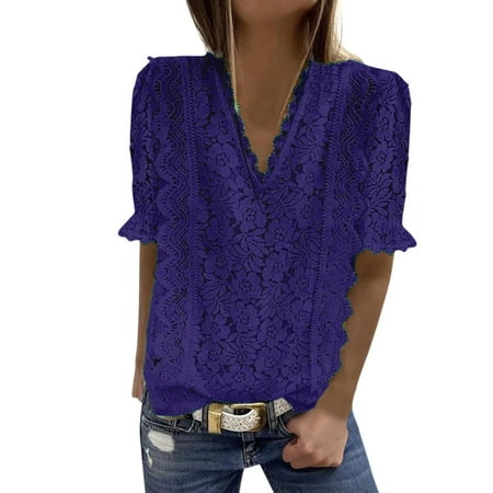 

Pianpianzi Collar Scrub Tops Women Women T Shirts Pack Basics Shirt Women Womens Lace V Neck Tunic Tank Tops Casual Short Sleeve Shirt Blouse