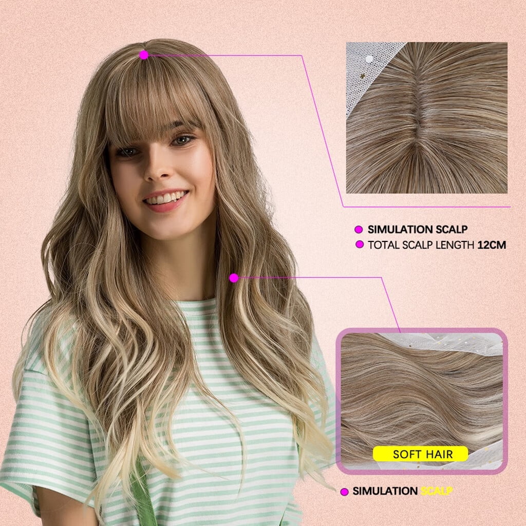 DOPI Fashion Women Full Hair Wig With Bangs Long Straight Hair Wigs