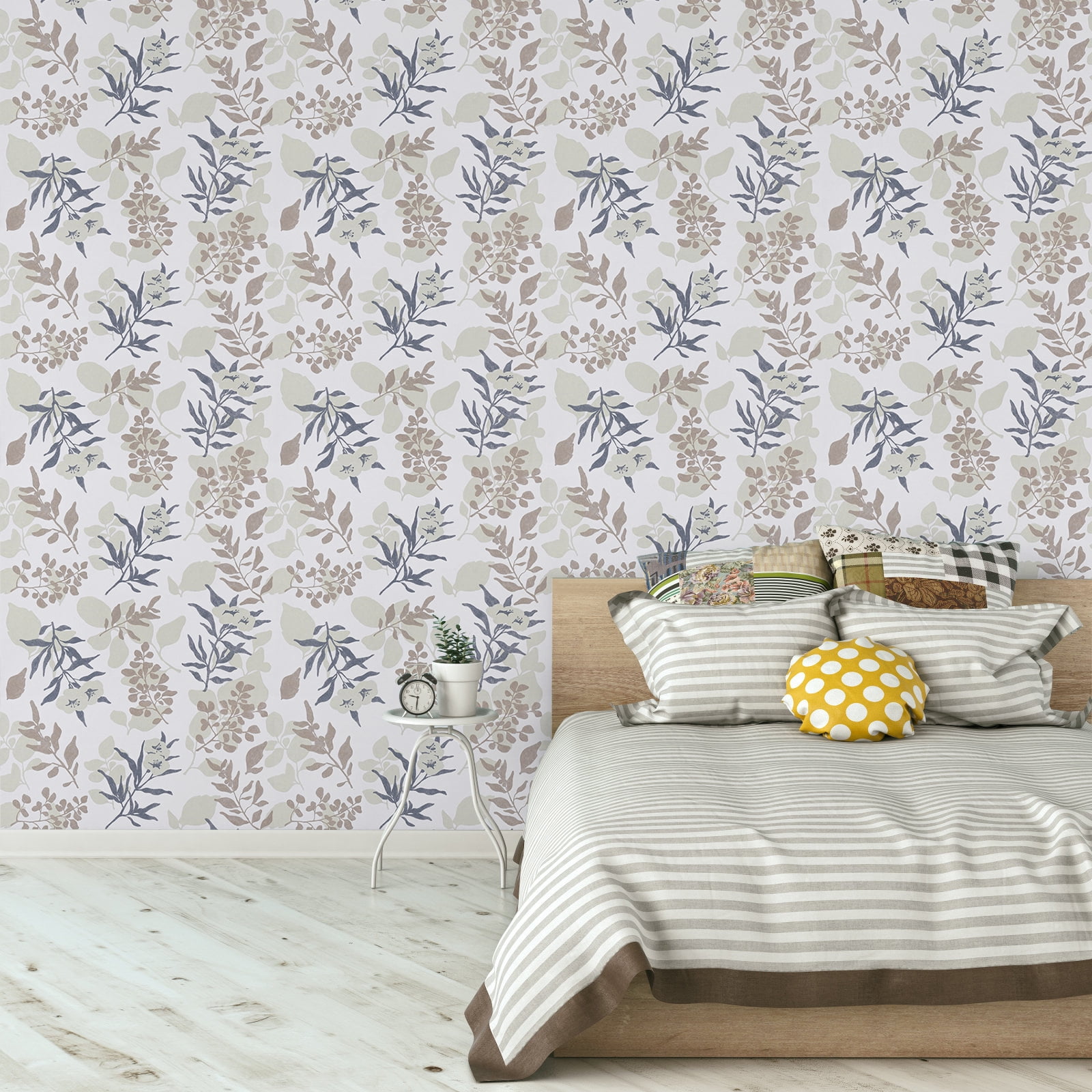 Abyssaly 17.71" x 393.7" Peel and Stick Wallpaper Blue Leaf Contact Floral Wallpaper Vintage Plant Watercolor Self Adhesive Textured Wall Paper Vinyl for Home Decoration
