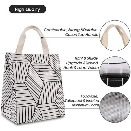 Reusable Lunch Bag Insulated Lunch Box Canvas Fabric with Aluminum Foil ...