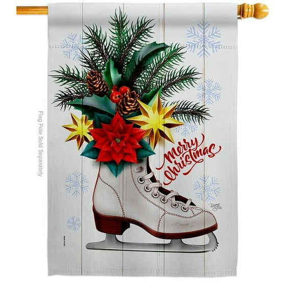 Breeze Decor 28 x 40 in. Christmas Skates House Flag with Winter Double-Sided Decorative Vertical Flags Decoration Banner Garden Yard Gift