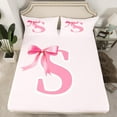 thumbnail image 2 of Manfei Bowtie Letter S Twin Sheet Sets,Bowknot Monogrammed Theme Twin Fitted Sheet,Pink Cartoon Bow Knot Flat Sheet For Girl Teens,Ultra Soft Bedroom Decor,3pcs, 2 of 7