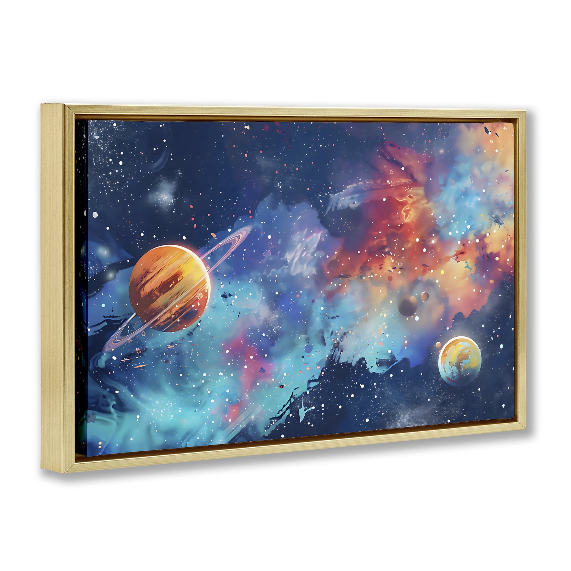 Stupell Industries Nebula Dreams Scattered Planets Gold Framed Floater Canvas Wall Art, design by Creative Studio