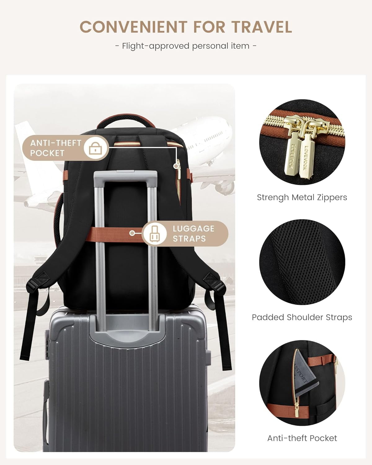 LOVEVOOK 40L Travel Backpack for Women, TSA Approved Carry On Backpack with 3 Packing Cubes, Personal Item Bag Fits 17" Laptop, Water-resistant Carry On Bag for Airplanes