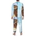 thumbnail image 5 of Kll Funny Cat Taking A Bath Sleepwear Mens Flannel Pajamas,Long Cotton Pj Set, 5 of 9
